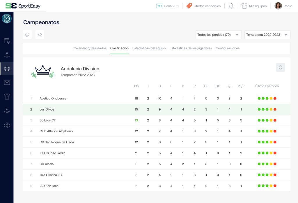 Imagen que presenta la funcionalidad de gestión de campeonatos en SportEasy