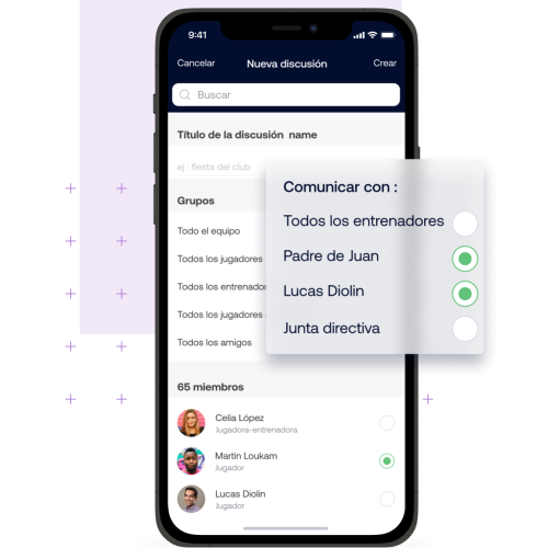 Posibilidad de seleccionar destinatarios en la mensajería Club de SportEasy