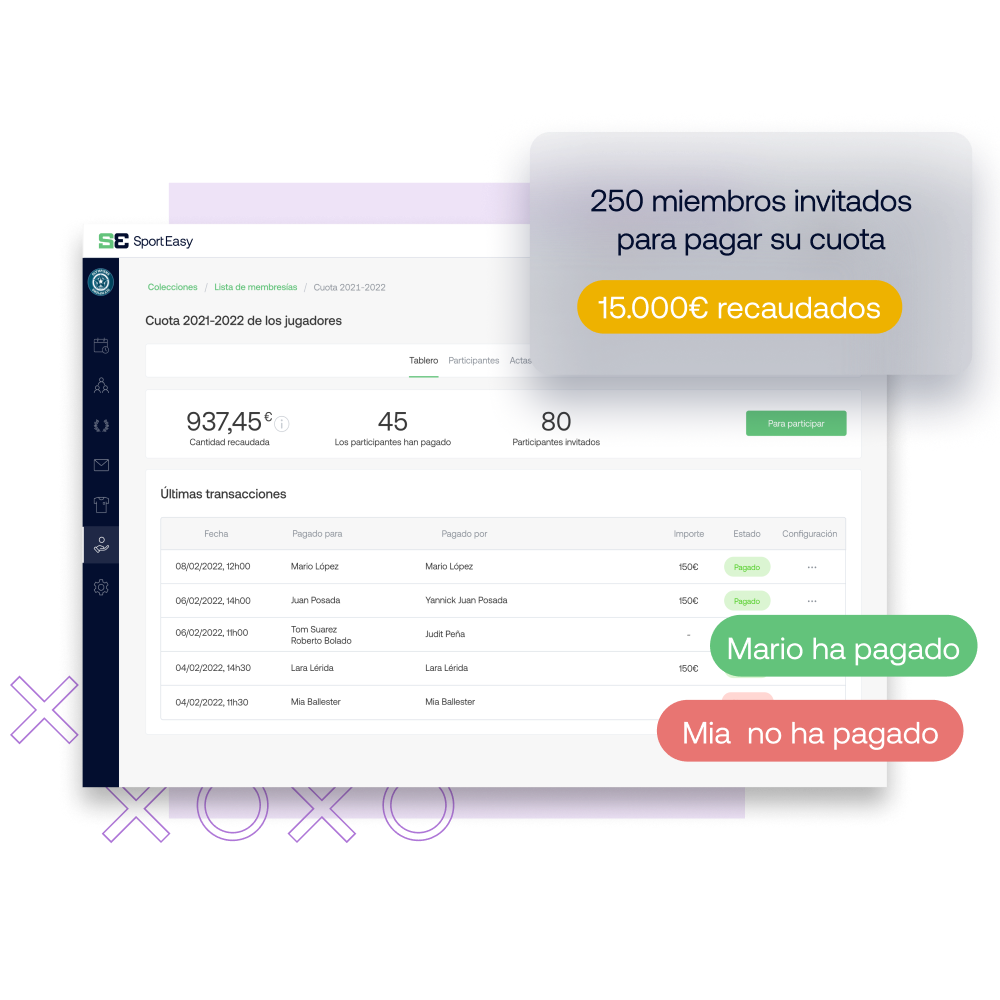 Imagen que presenta la funcionalidad de cobros de SportEasy Club