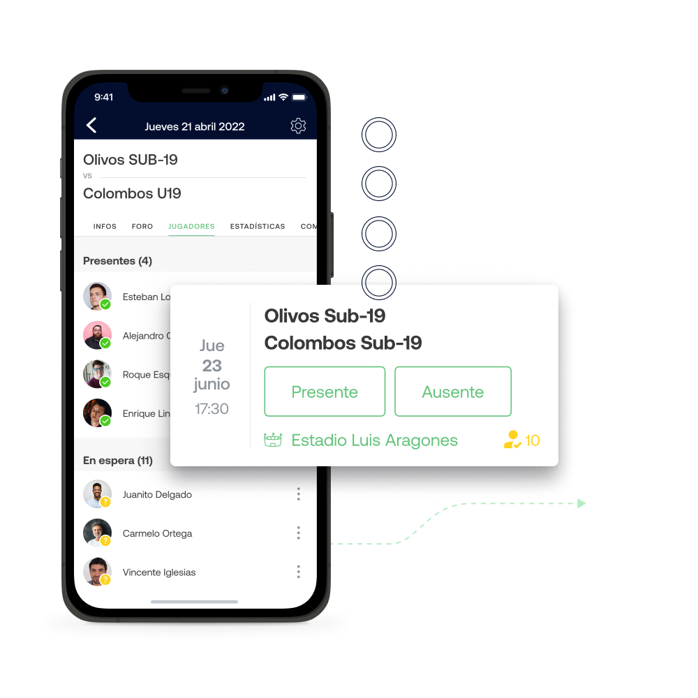 SportEasy permite mandar convocatorias para confirmar asistencia a los eventos del equipo